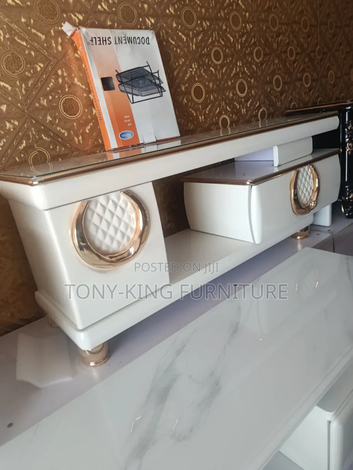 Modern White and Gold Extendable TV Console