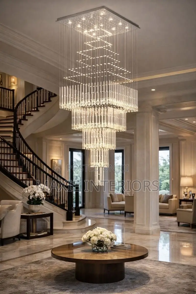 Luxury Crystal High Ceiling Dropping Staircase Chandelier