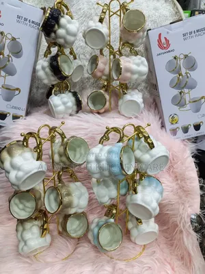Beautiful 6pcs Bubbles Ceramics Tea Mugs With Rack