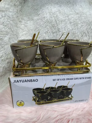 13pcs Grey and Gold Color Ceramics Ice Cream Cups Sets/Dessert Sets