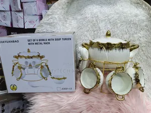Luxury White and Gold Pepper Soup Sets/6pcs Bowl With Soup Pot