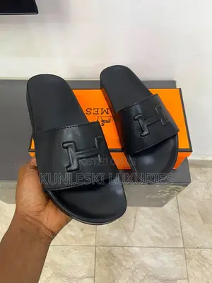 Original Hermes Black Leather Slides
