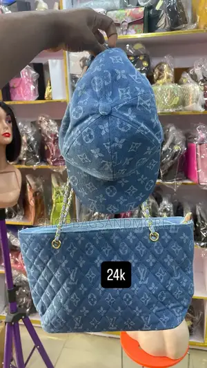 Denim 2-Piece Ladies Handbag Cap Set