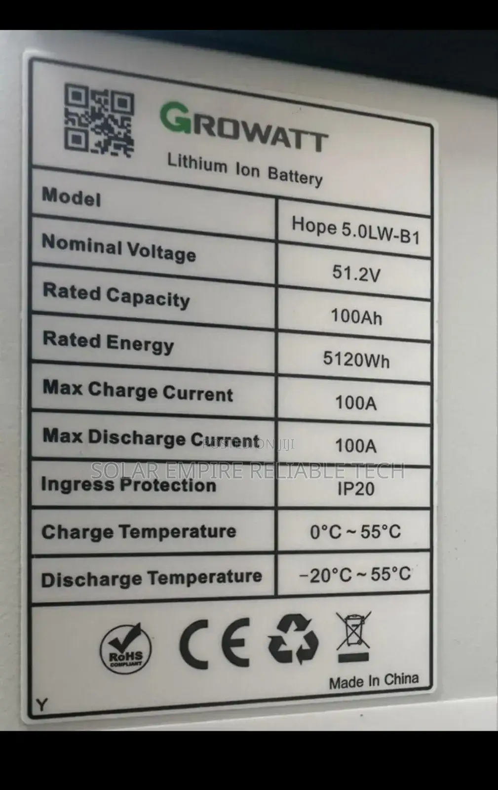 5kwh 48v Growatt Lithium Ion Battery