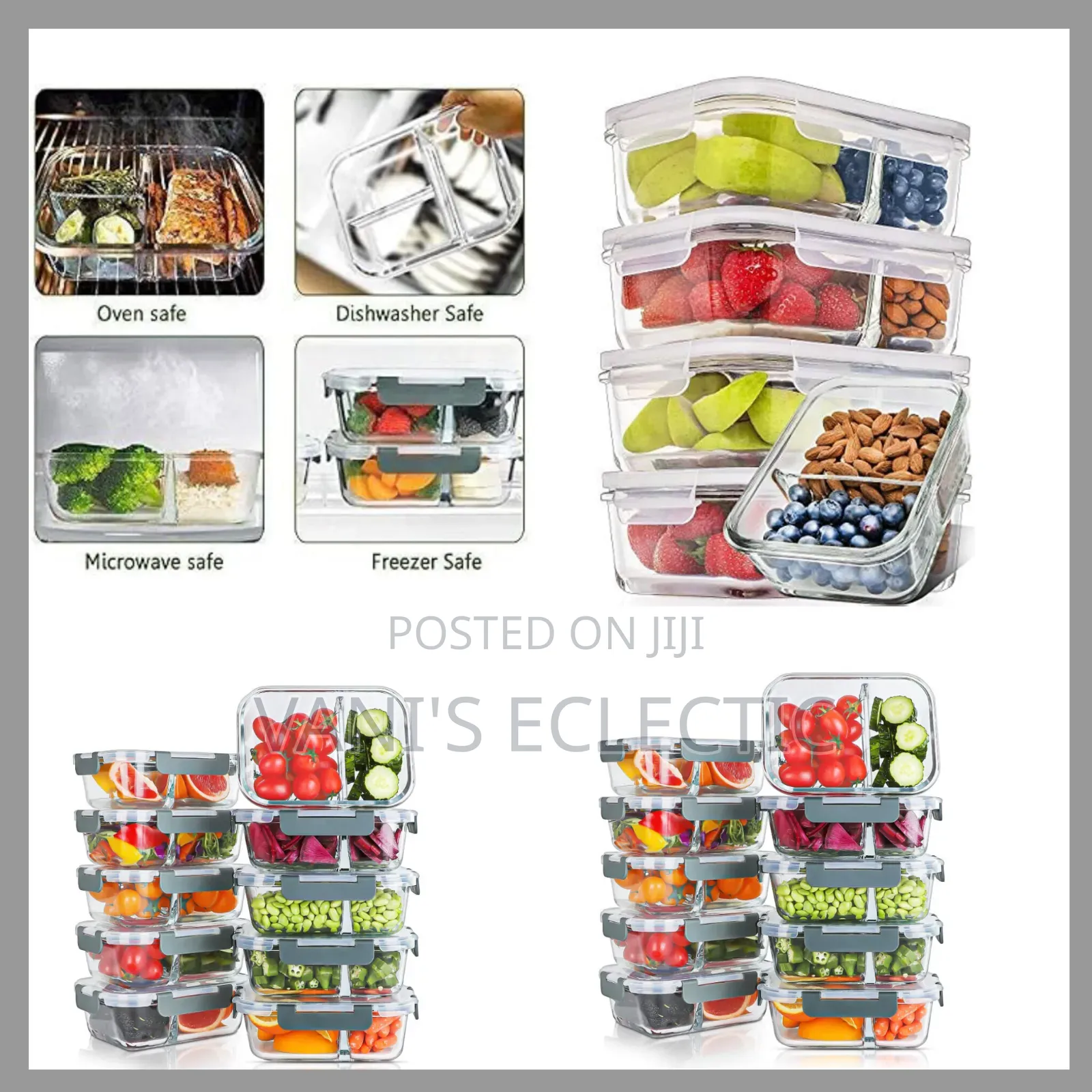 2-Compartment Partitioned Glass Lunch Boxes