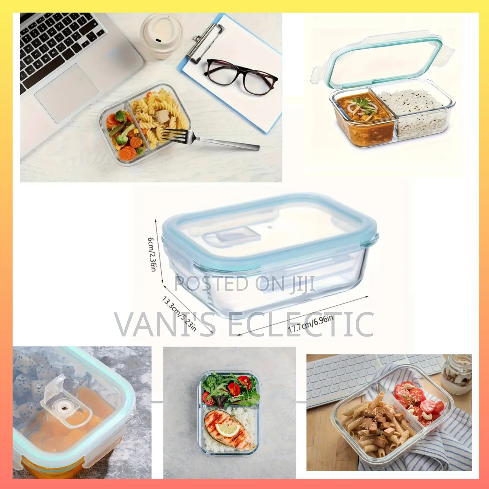 2-Compartment Partitioned Glass Lunch Boxes