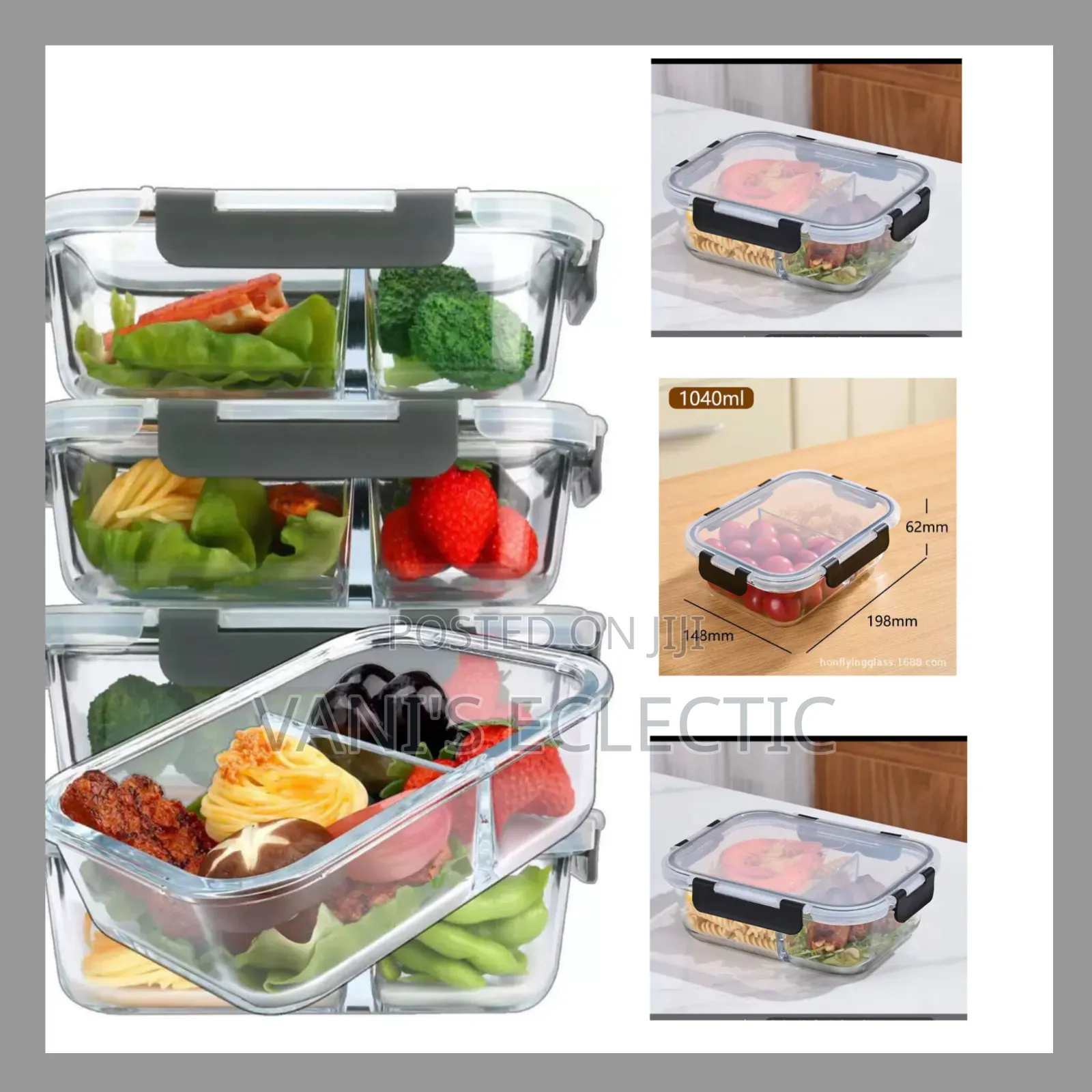 2-Compartment Partitioned Glass Lunch Boxes