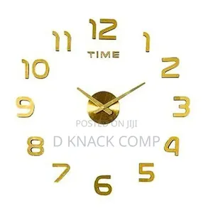 Large 3D Wall Clock 80cm - 120cm DIY Golden Mirror Stickers