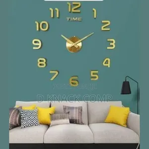 Large 3D Wall Clock 80cm - 120cm DIY Golden Mirror Stickers
