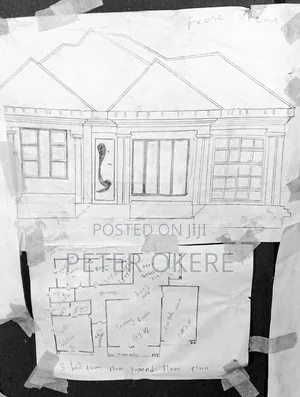 Drawing,of 3 Bedroom Flat, Bungalow Roofing ,Car Pack Area and Open Ki
