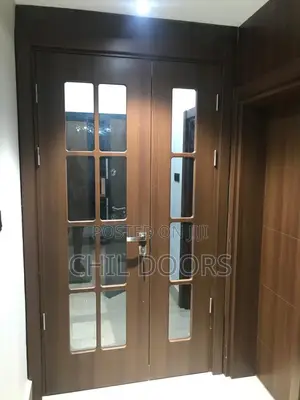 Brown Wooden Glass Door