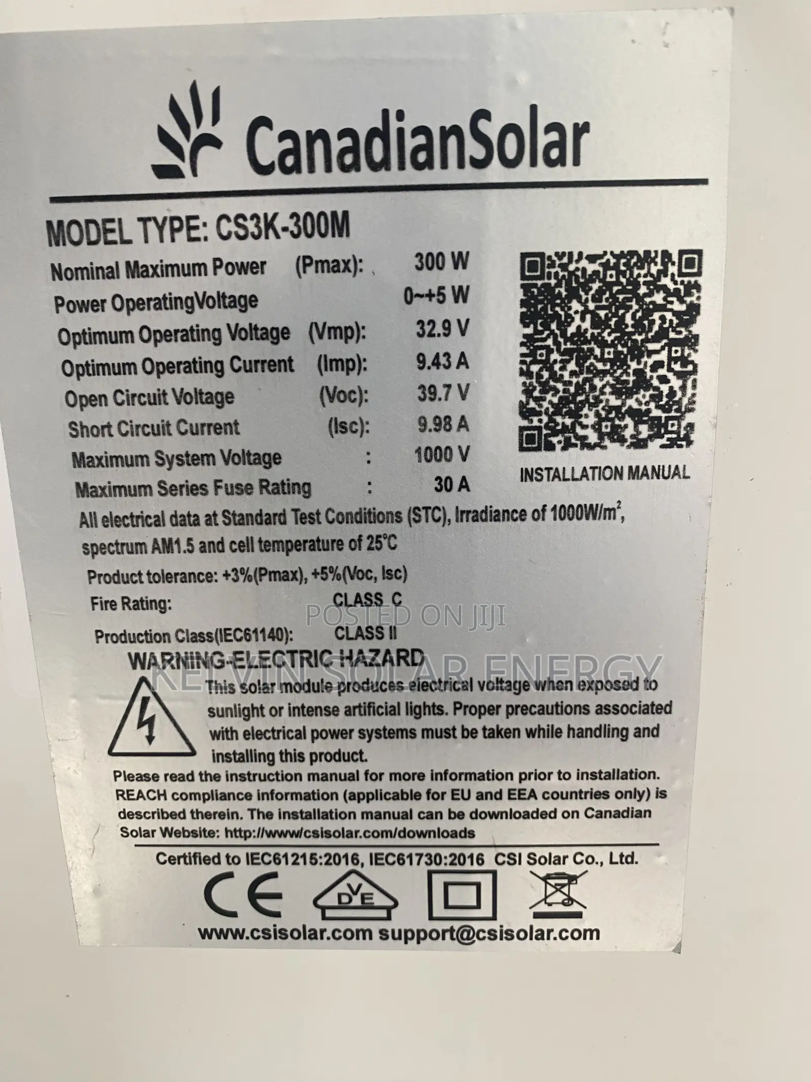 300w Canadian Solar Panel 72 Cells