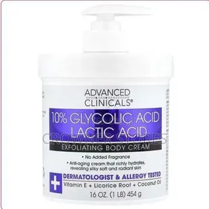 Advanced Clinicals 10% Glycolic Acid, Lactic Acid, Body Cream(454 G)