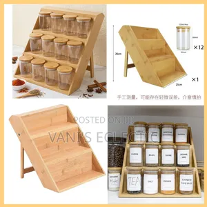 12-in-1 Glass Spice Jar Set With a 3-Tier Bamboo Spice Rack