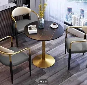 Single Pole Marble Top Table and 3 Chair Sets