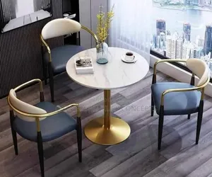 Single Pole Marble Top Table and 3 Chair Sets