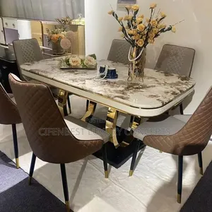 Marble Dinning Table and 6 Leather Chairs