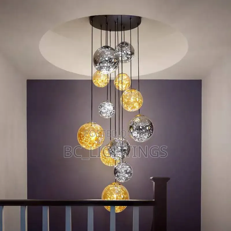 Modern Led Large Spherical Ceiling Chandelier Duplex Staircase Light