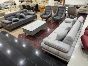 Contemporary Fabric Sofa With Wooden Accent
