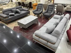 Contemporary Fabric Sofa With Wooden Accent