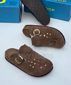 Men’s Black Suede Buckle Studded Clog Slip-On.