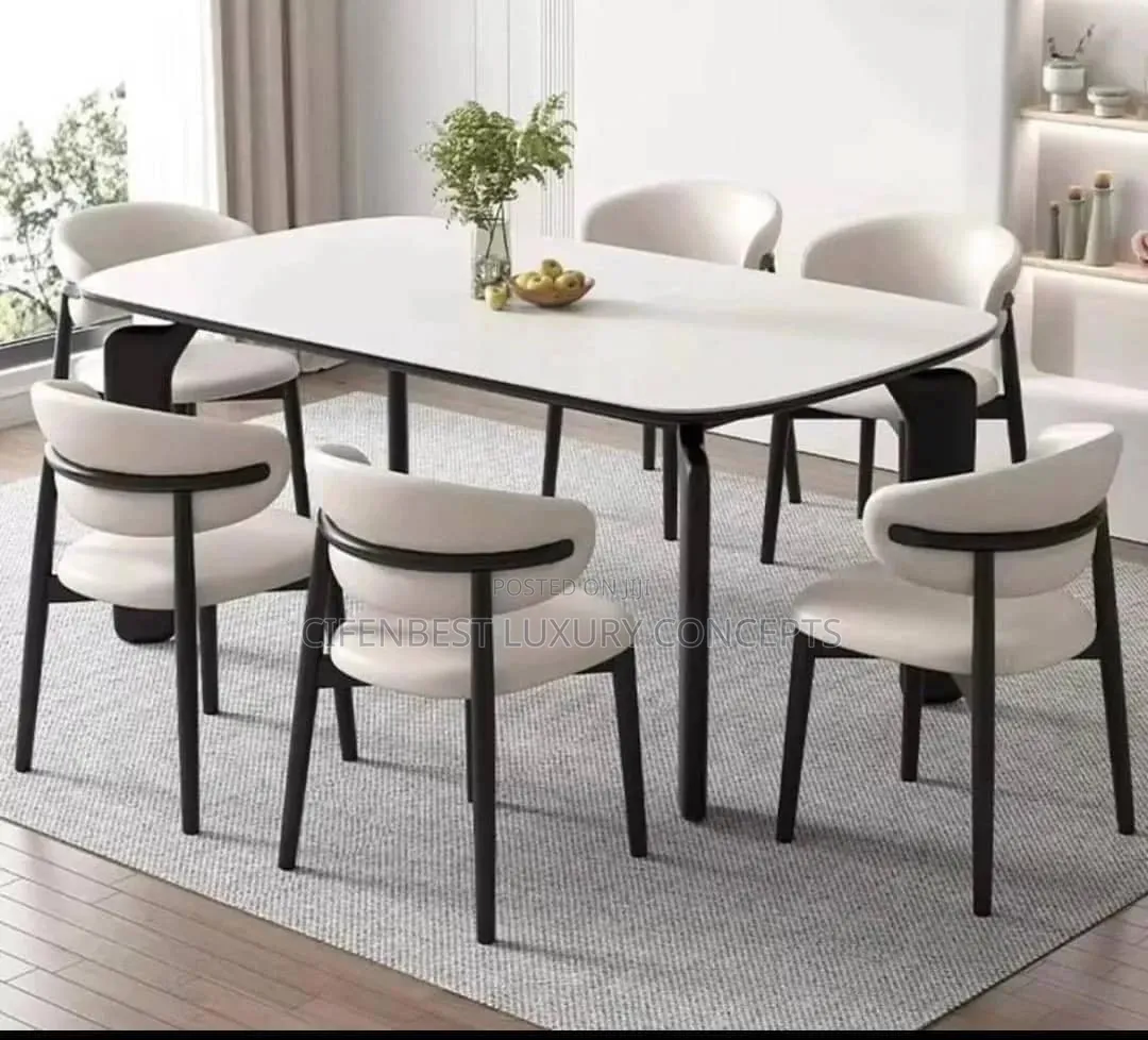 Executive Four Legged Dining Table and 6 Fabric Chairs