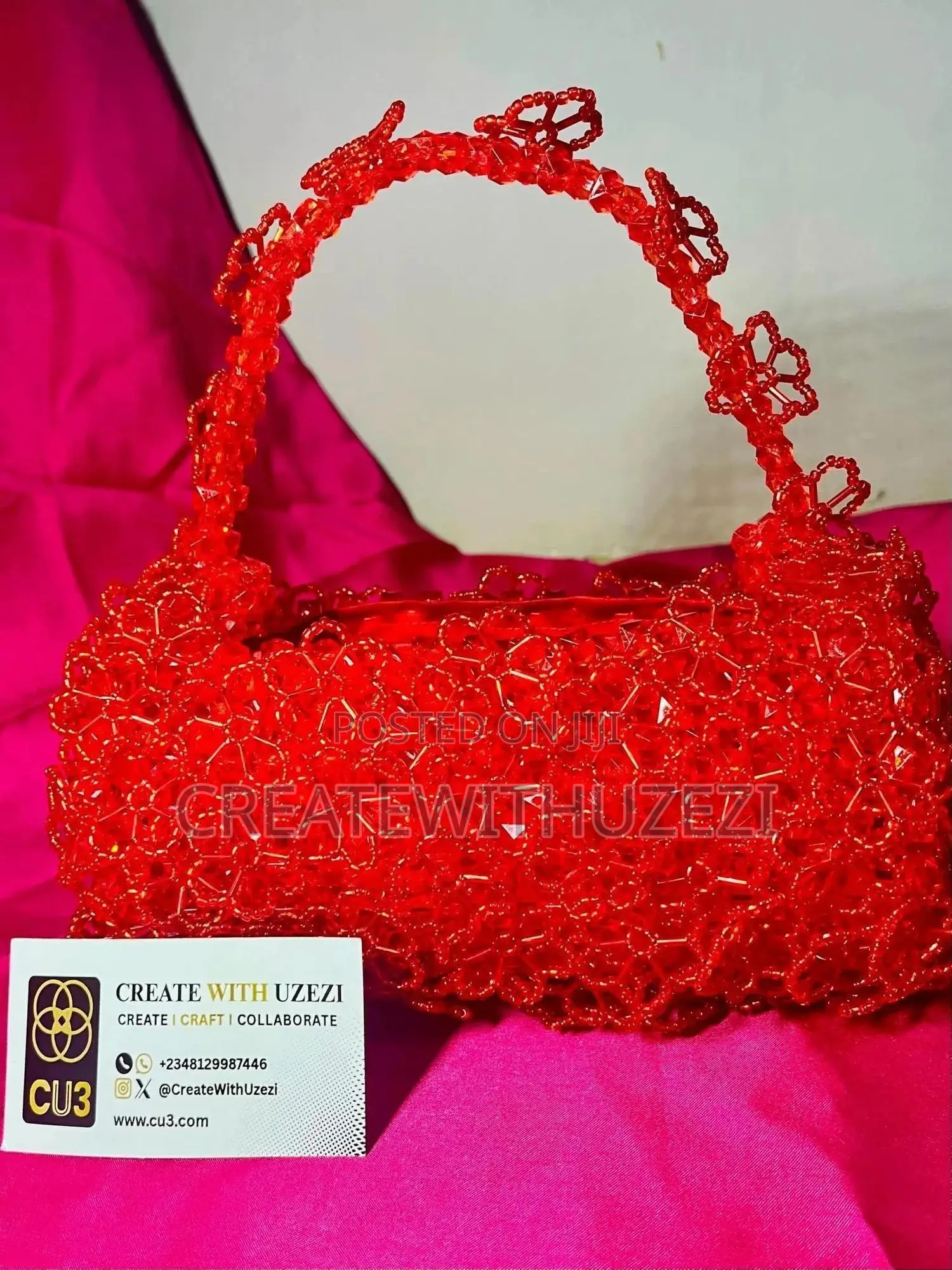 Crimson Beaded Flower Purse