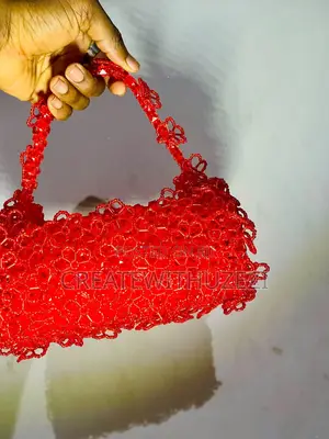 Crimson Beaded Flower Purse