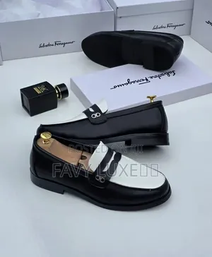 Salvatore Ferragamo Black White Leather Horsebit Loafer.