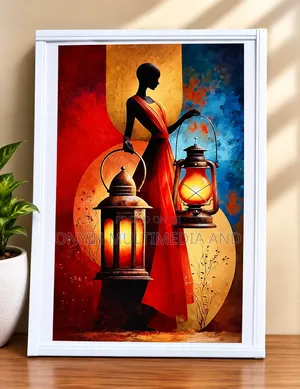 African Woman Lantern Wall Art 8x12 – PVC Frame