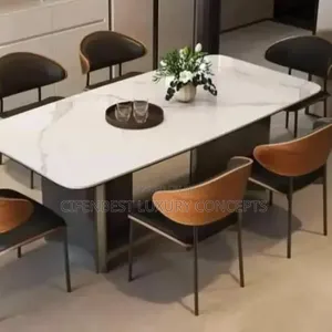 Dining Table Marble Rectangle Top and 6 Chairs