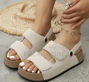Women Chunky Platform Velcro Sandals -Beige & Black