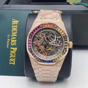 Audemars Piguet Frosted Gold Double Balance Skeleton Rainbow Bezel