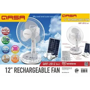 Qasa 12 Inches 3 in 1 Rechargeable Table Fan With Solar Panel Bulbs