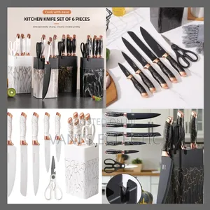 7-Piece Non-Stick Stainless Steel Kitchen Knife Set With Marble Design