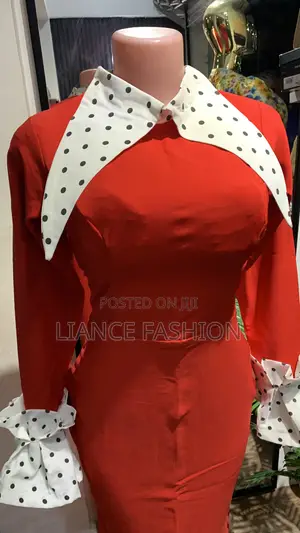 Red Gown With White Polka Dots Design