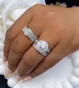 Non-Tarnishing Titanium Steel and Solid Zirconia Couple's Ring Set