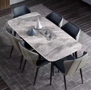 Italian Modern Metal Stone Dining Table Set of Six