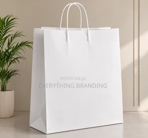 100pcs White A3 Kraft Paper Bags 12×5×17in for Shopping