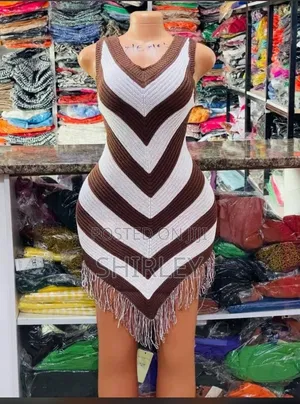 Chevron White and Brown Knitted Dress