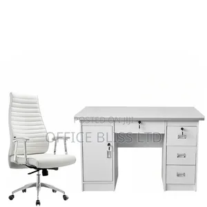 Home Office Table and Executive Swivel Office Chair - ALL WHITE