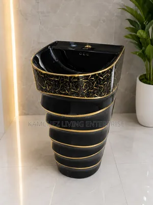 Luxury Black Gold Pedestal Wash Hand Basin