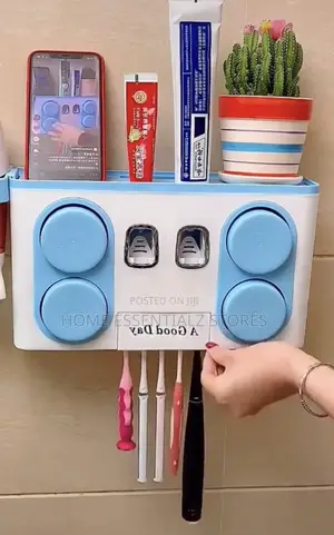 Bathroom Organizer With Dual Toothpaste Dispenser - Toothbrush Holder