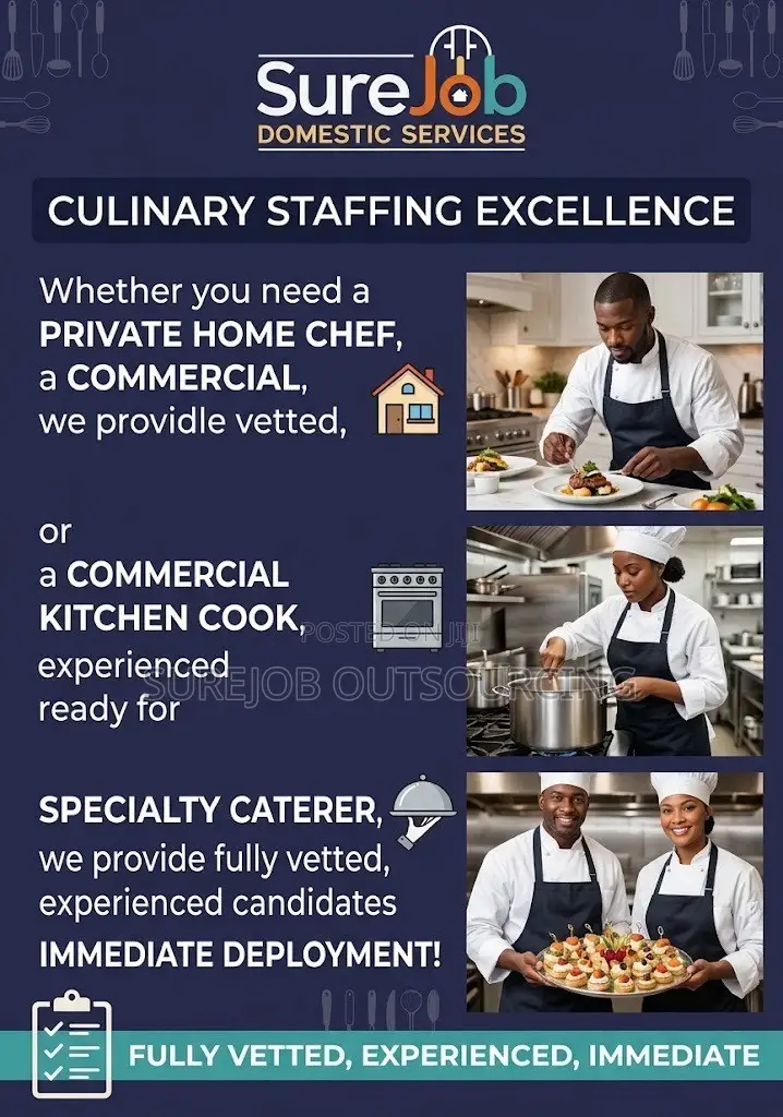 Hire Certified Professional Chefs Cooks in Lagos — Fast Placement