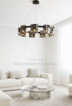Matte Black Glass Led Chandelier for Dining Room and Living Room