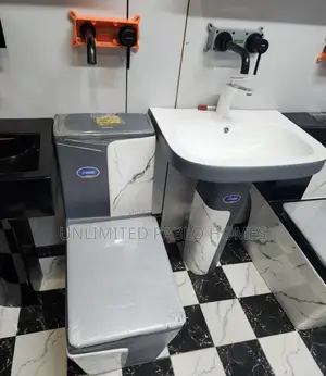 Quality Water Closet and Wash Hand Basin Set Grey White