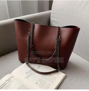 Classic Women's Faux Leather Chain Tote Bag - Burgundy / Wine Red