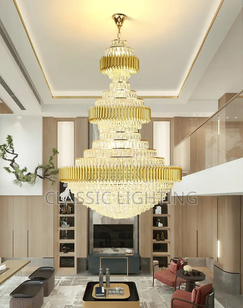 Luxury Crystal Stair Chandelier Lighting Villa Lobby Hotel Large