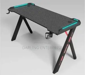 Modern R-Shaped RGB LED Light Gaming Desk