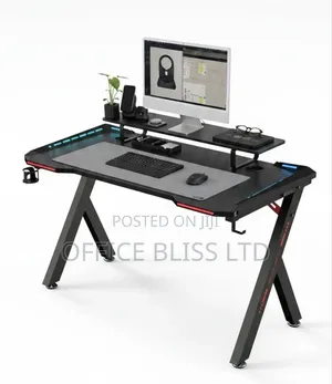 Gaming Desk With RGB Side Display + Monitor Riser and Anti Slip Mat